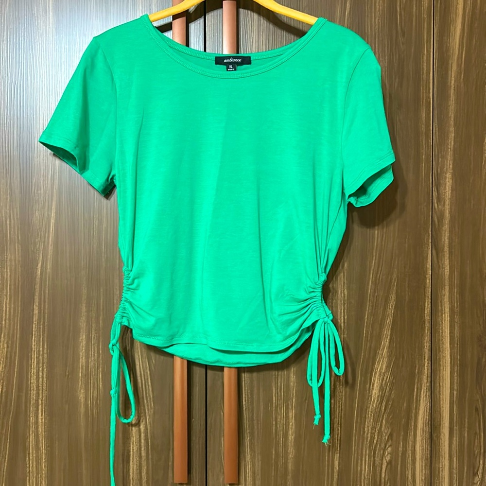 Green Crop Top Ruced On Sides‼️